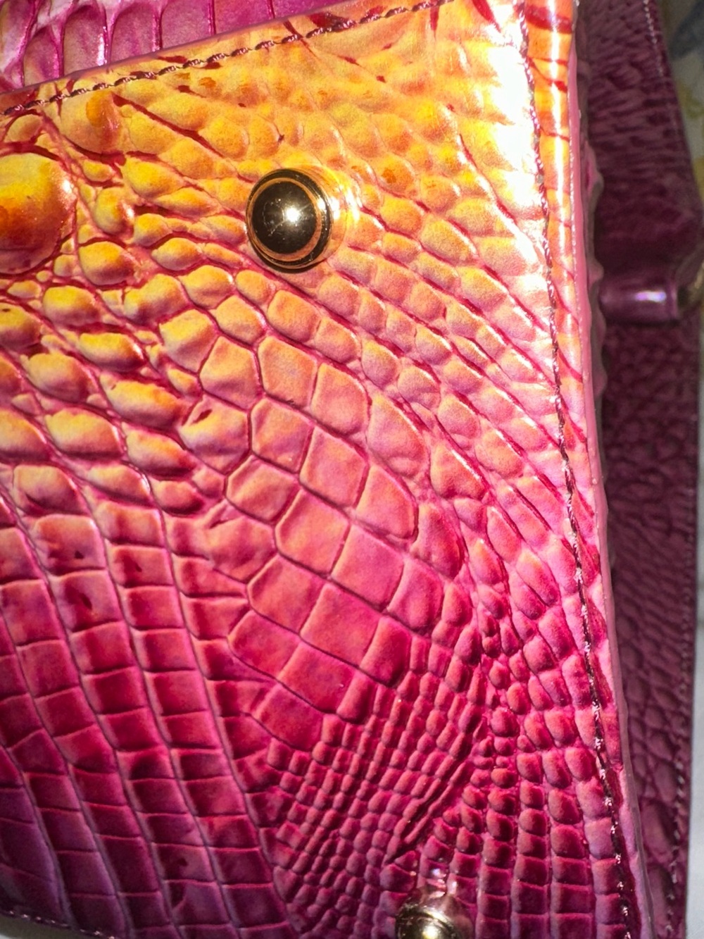 Brahmin Grapefruit Ombre Large Caroline Pink/Purple and Gold Satchel NWOT - Picture 8 of 15
